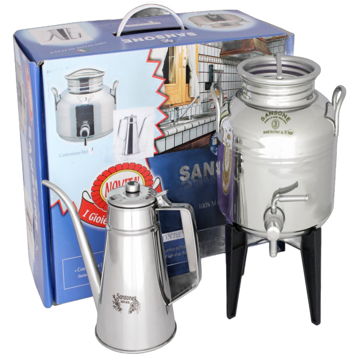 3Liter Stainless Steel Fusti & Oil Cruet Gift Set