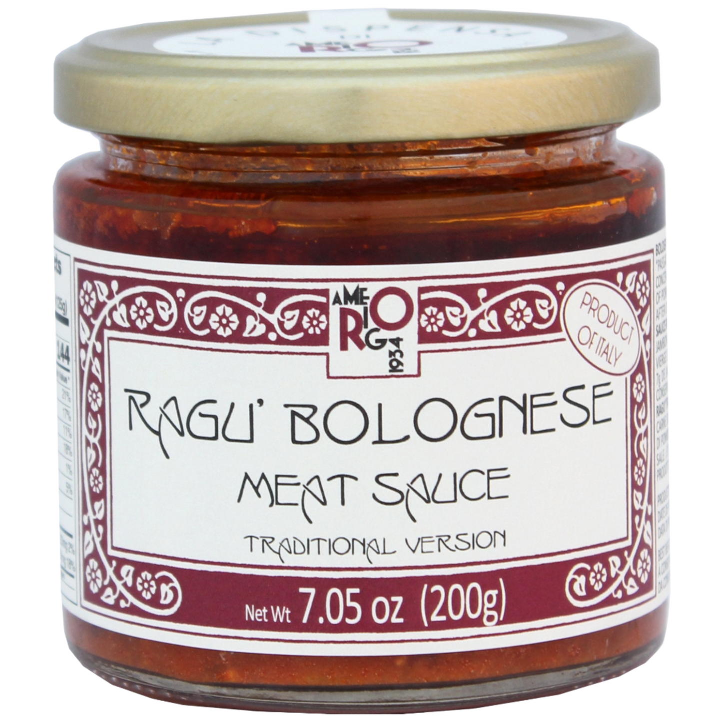 Amerigo Ragu Bolognese Meat Sauce "Traditional", 7.05oz (200gm)