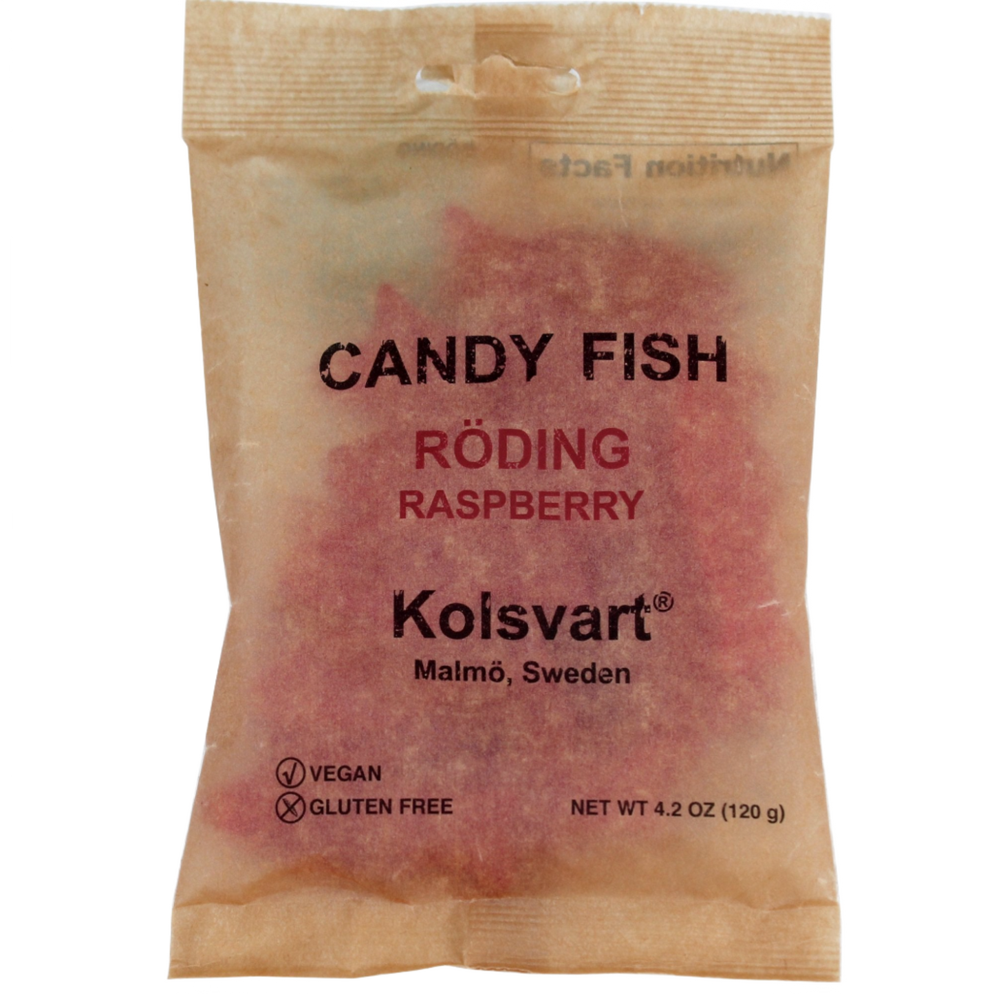 Bag of Authentic Kolsvart Swedish Candy Fish Raspberry Flavored Vegan Gluten Free