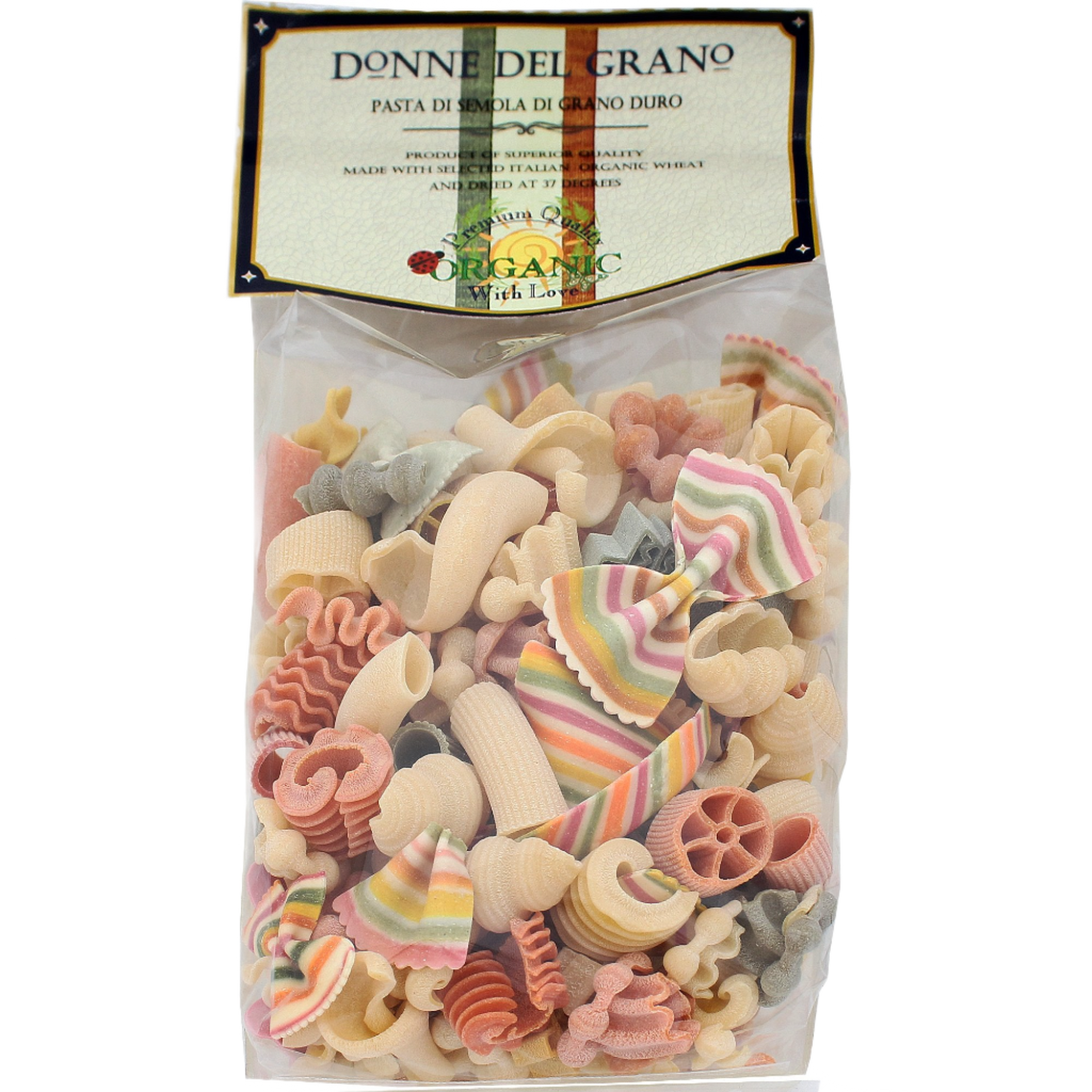 100% Organic Italian Pasta bag of mixed cuts of pasta called Leftovers by Donne Del Grano