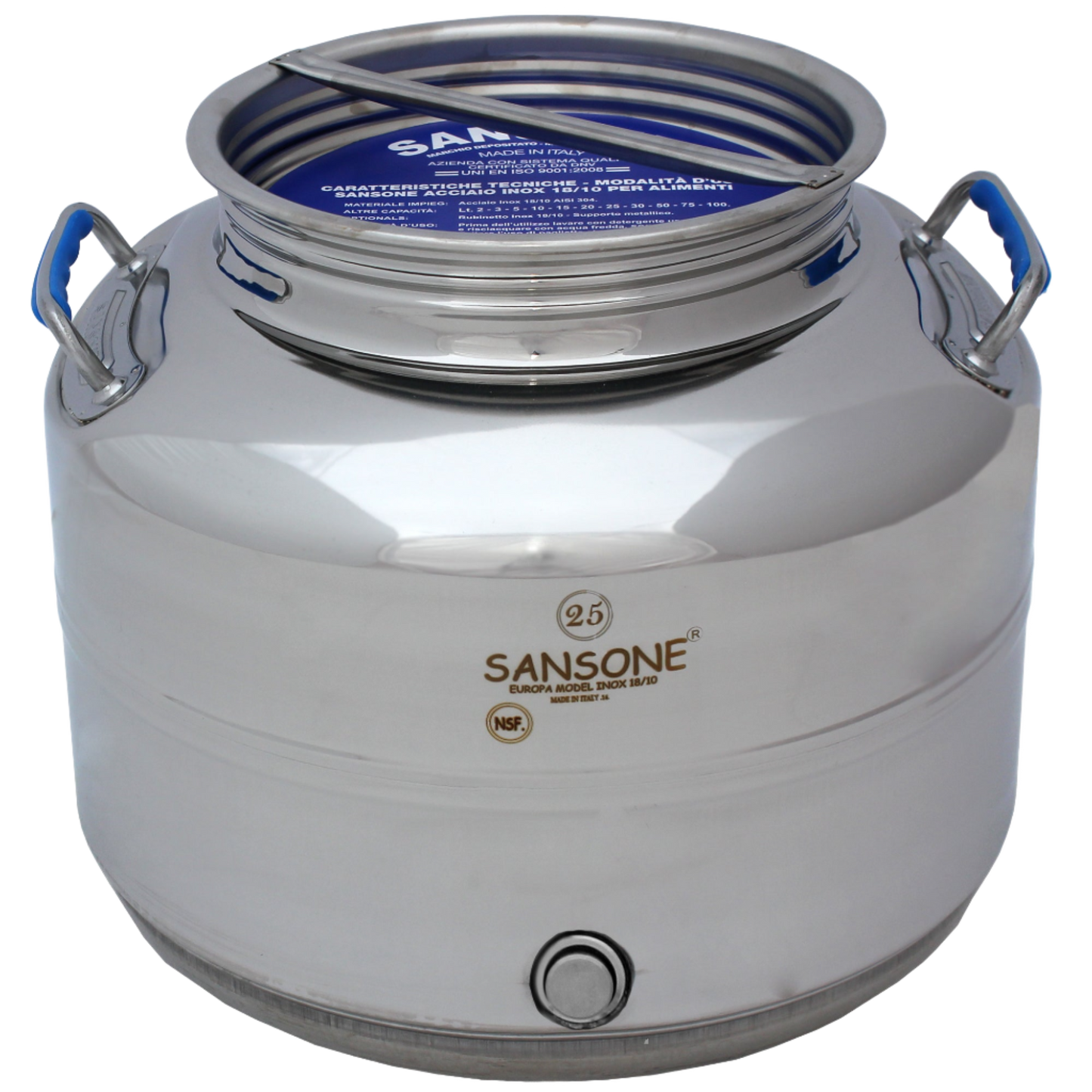 Italian Sansone Stainless Steel NSF Certified Fusti, 25Liter (6.6 Gallons) (845oz)