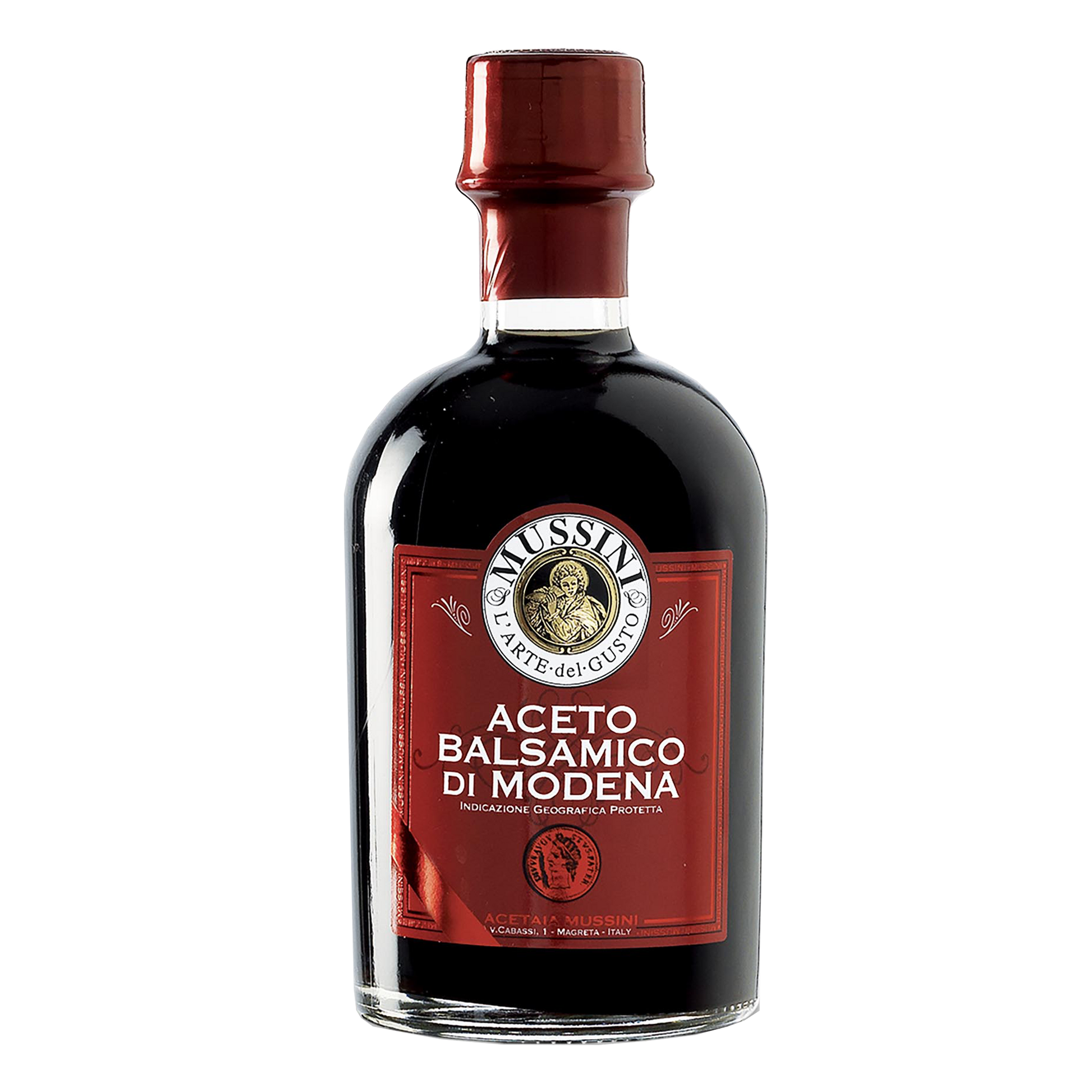 A bottle of Mussini Balsamic Vinegar branded as '1 Coin (3 Year) I.G.