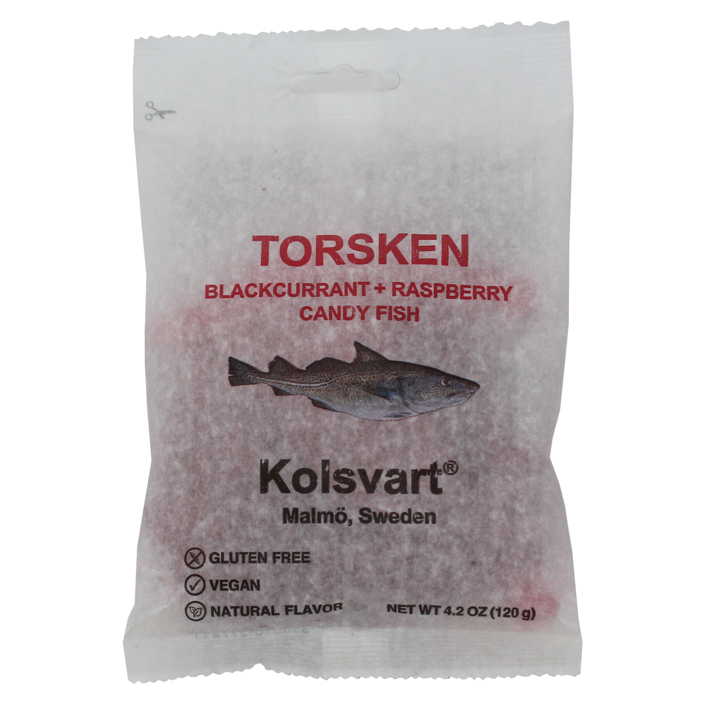 Kolsvart Blackcurrant & Raspberry Swedish Candy Fish from Mamo, Gluten Free Vegan Natural Flavor