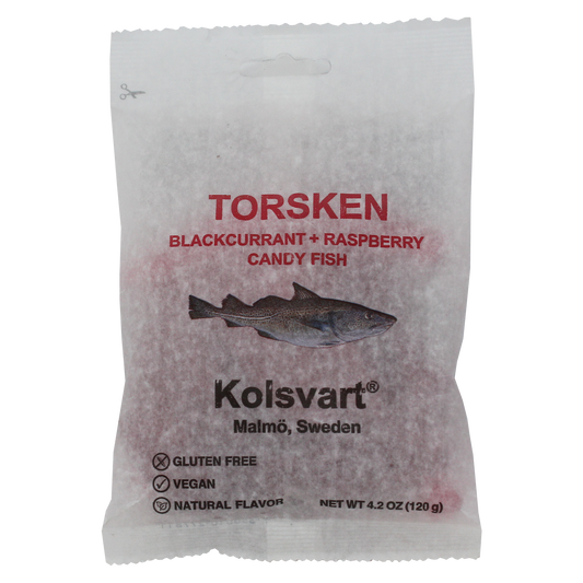 Kolsvart Blackcurrant & Raspberry Swedish Candy Fish from Mamo, Gluten Free Vegan Natural Flavor